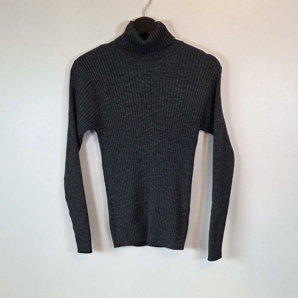 Olsen Europe Gray Ribbed Turtleneck Sweater XS/S Wool Blend Long Sleeve